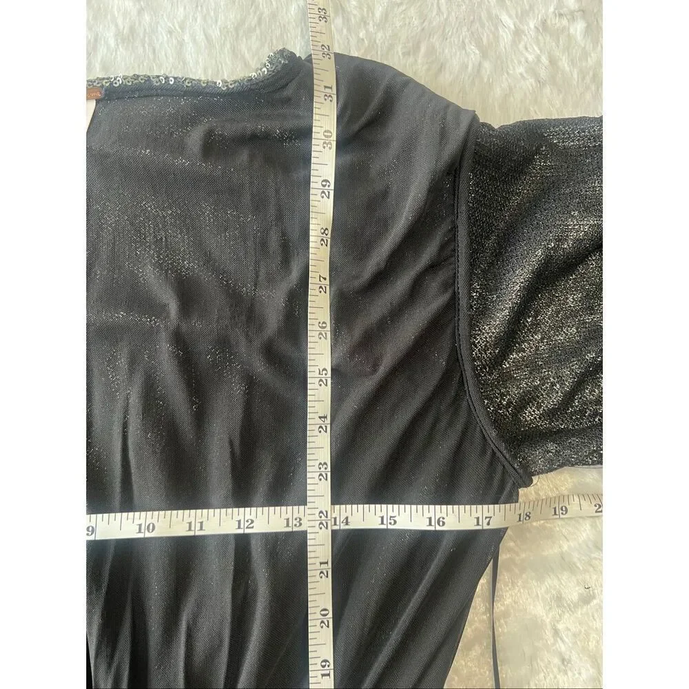 Free People Womens Gunmetal Gray Sequin Futter Sleeve Manuka Mini Dress Size XS